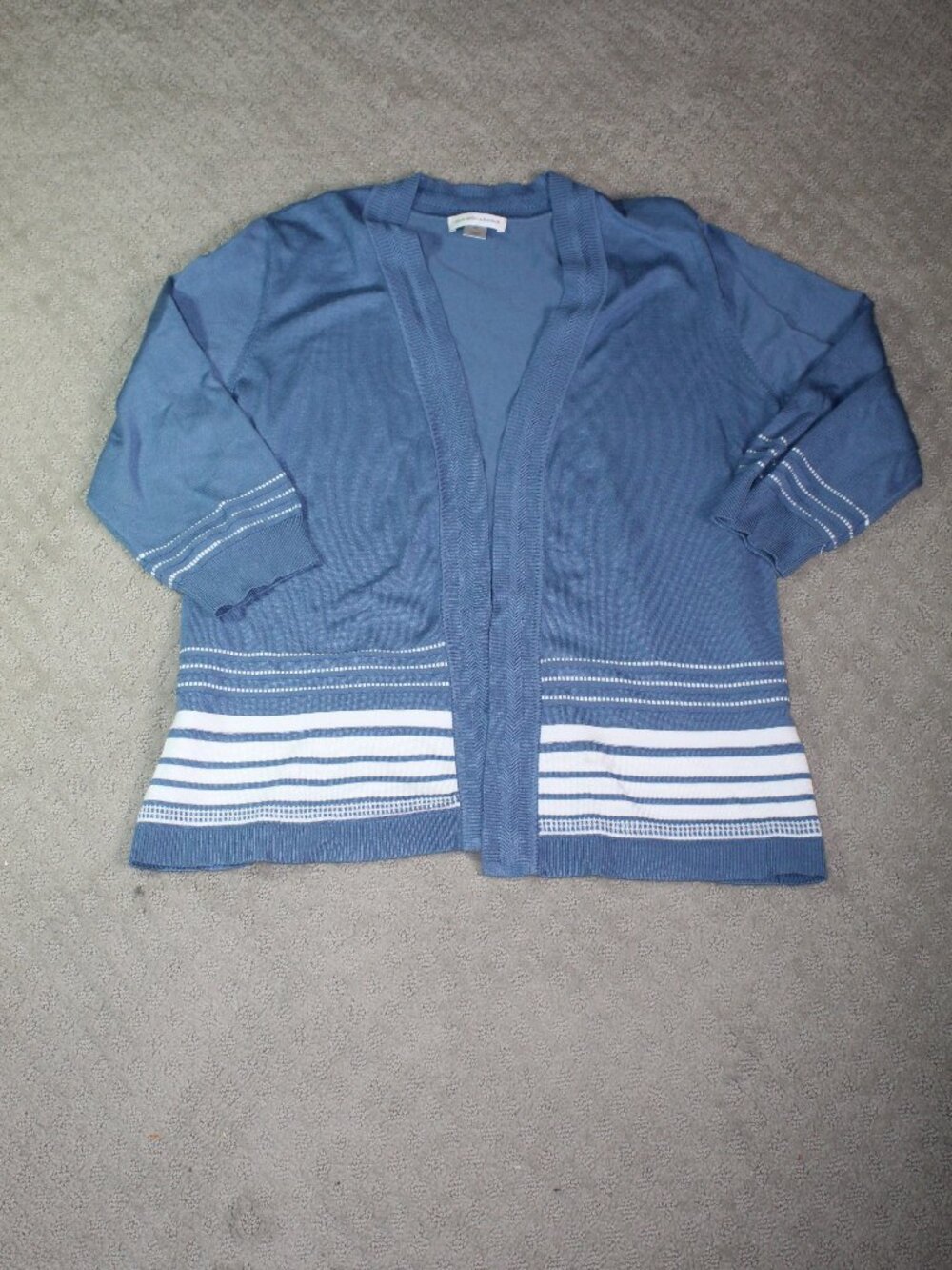 Christopher & Banks Size XL Blue White Open Front Sweater Cardigan